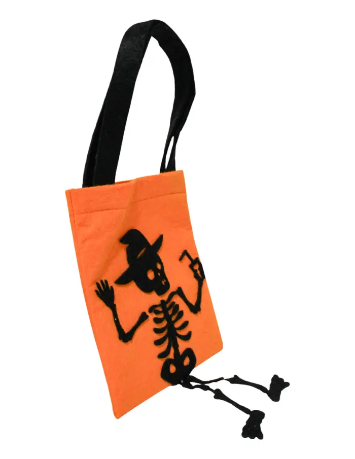 Bolsa de tela naranja diseño esqueleto con sombrearo de 14x25x1cm - Image 2
