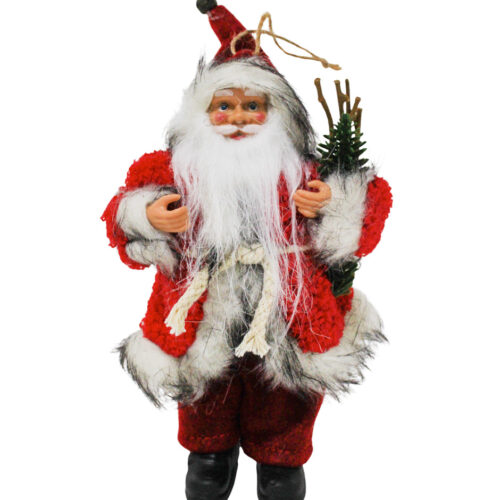 Santa con Traje Rojo y Pino Navideño