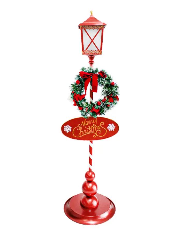 Farol Rojo con Corona Navideña y Luz