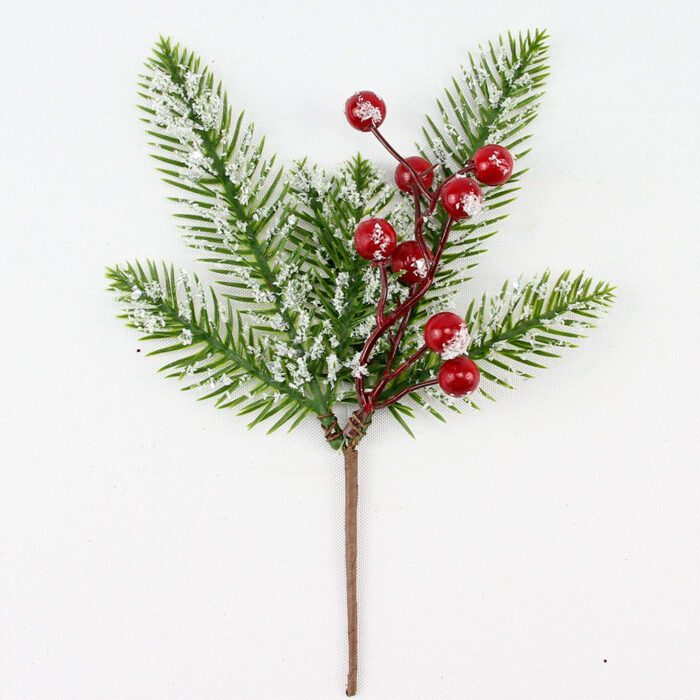Pick Navideño con Berries Rojos y Ramas Nevadas