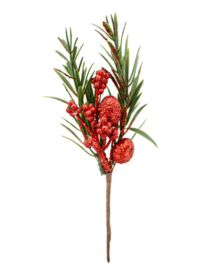 Vara de Follaje con Berries Rojos Diamantados