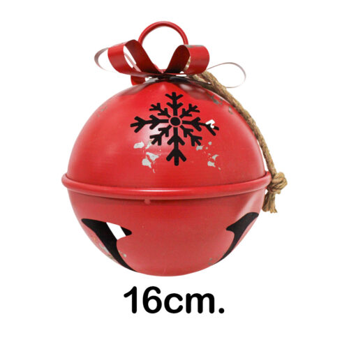 Cascabel Rojo con Copos de Nieve Dorados y Moño Blanco