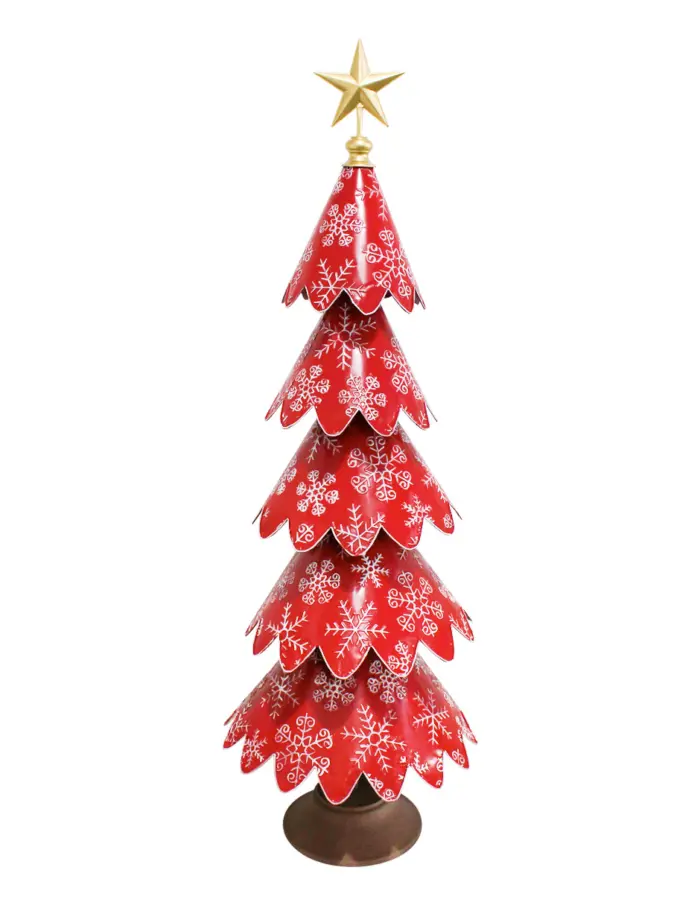 Árbol de Navidad Rojo con Copos de Nieve