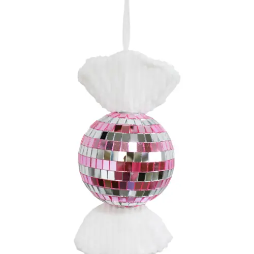 Colgante "Caramelo Disco Ball" Rosa y Plata