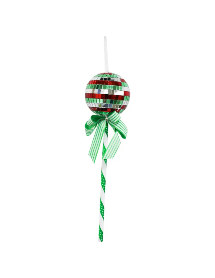 Paleta Decorativa Diseño Disco Ball Verde, Plata y Rojo