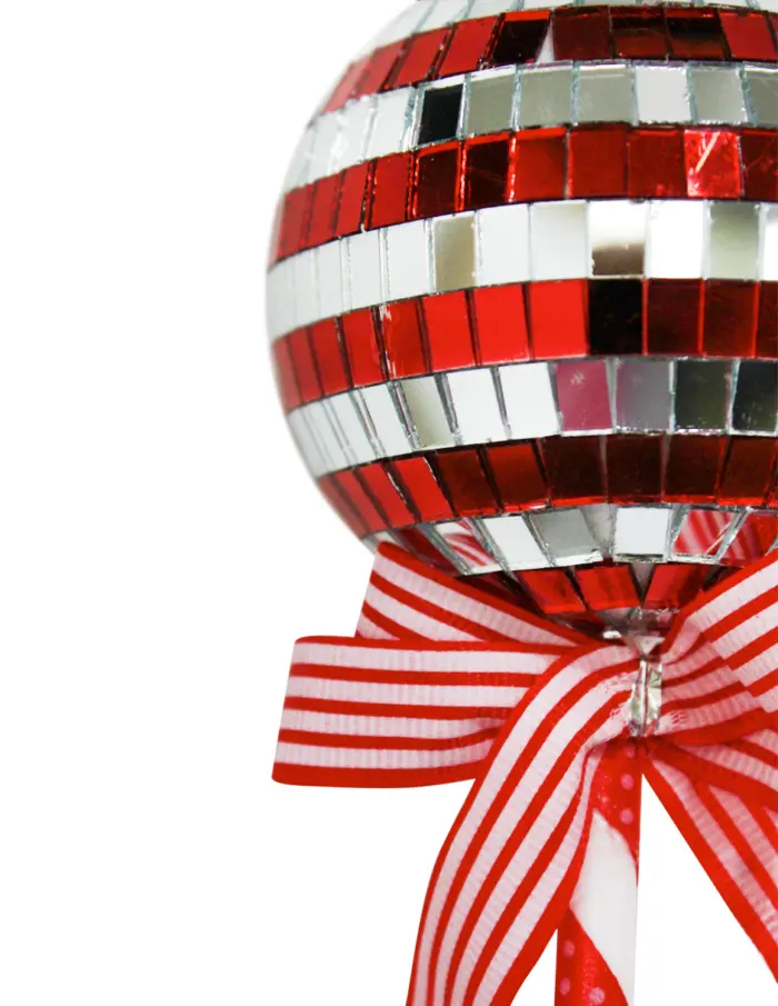 Paleta Decorativa Diseño Disco Ball Rojo y Plata - Image 2