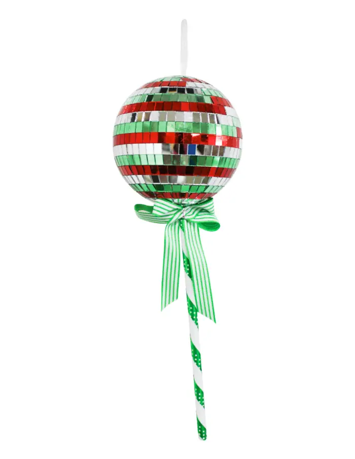 Paleta Decorativa Diseño Disco Ball Verde, Plata y Rojo