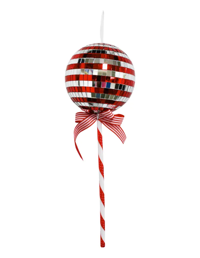 Paleta Decorativa Diseño Disco Ball Rojo y Plata