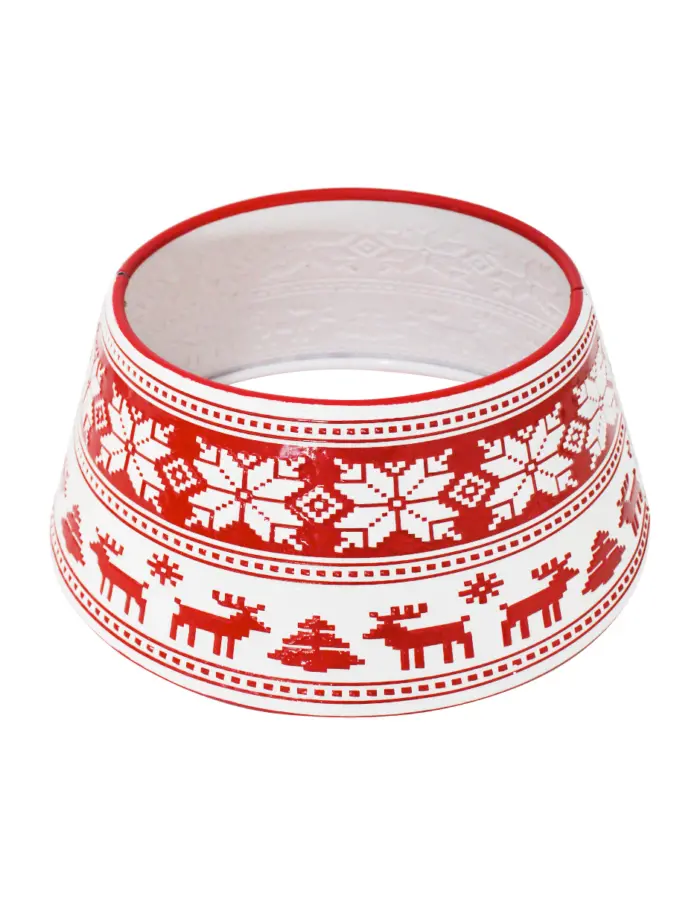 Falda para Árbol de Navidad de Metal Blanco y Rojo