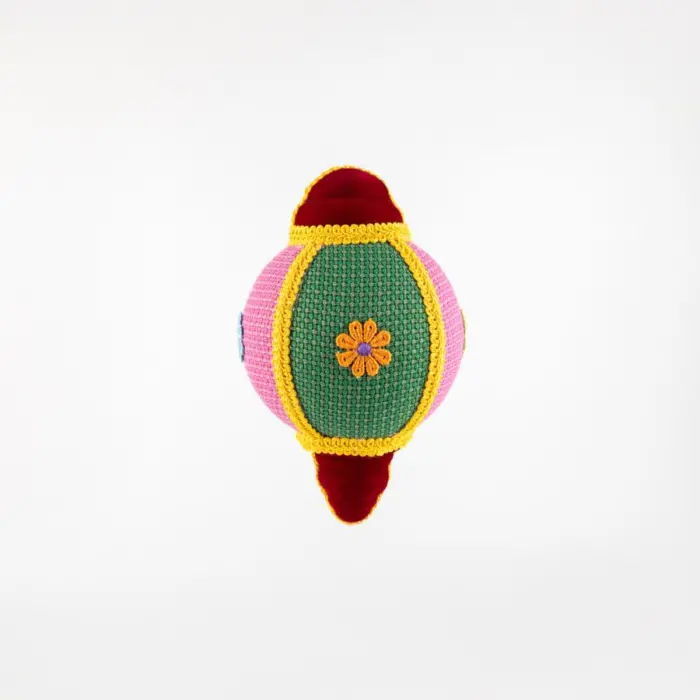 Esfera Rosa con Verde y Pliegues Dorados