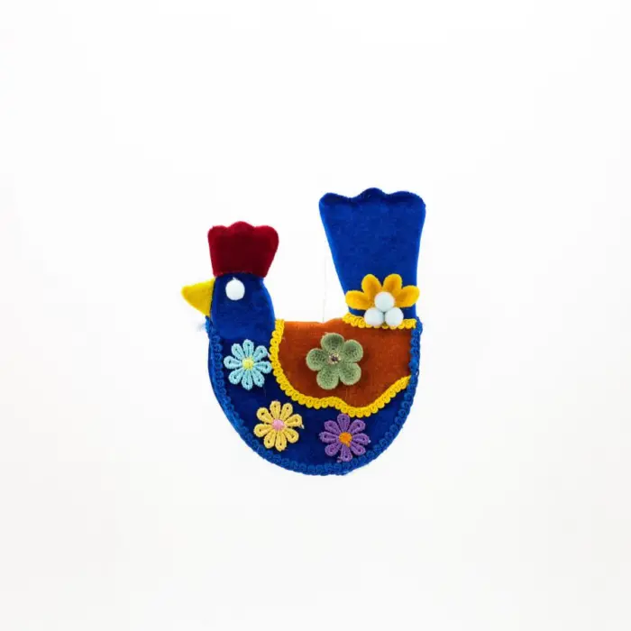 Gallina Decorativa Azul con Flores y Cresta Roja