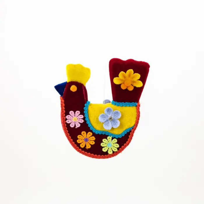 Gallina Decorativa Roja con Flores y Cresta Amarilla