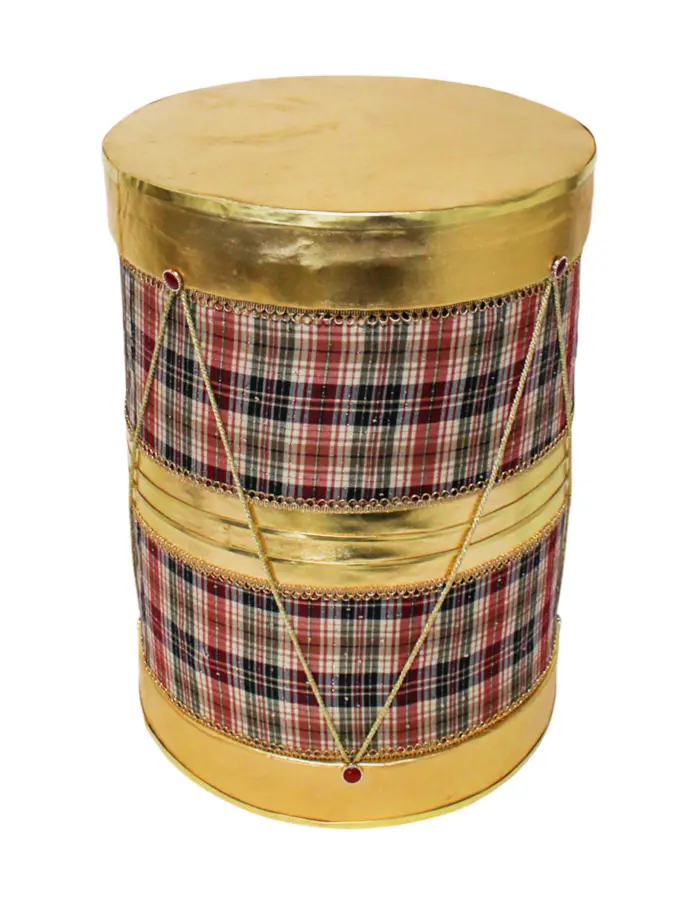 Tambor forrado de tela escocesa con orilla dorada de 40x40x55cm - Image 2