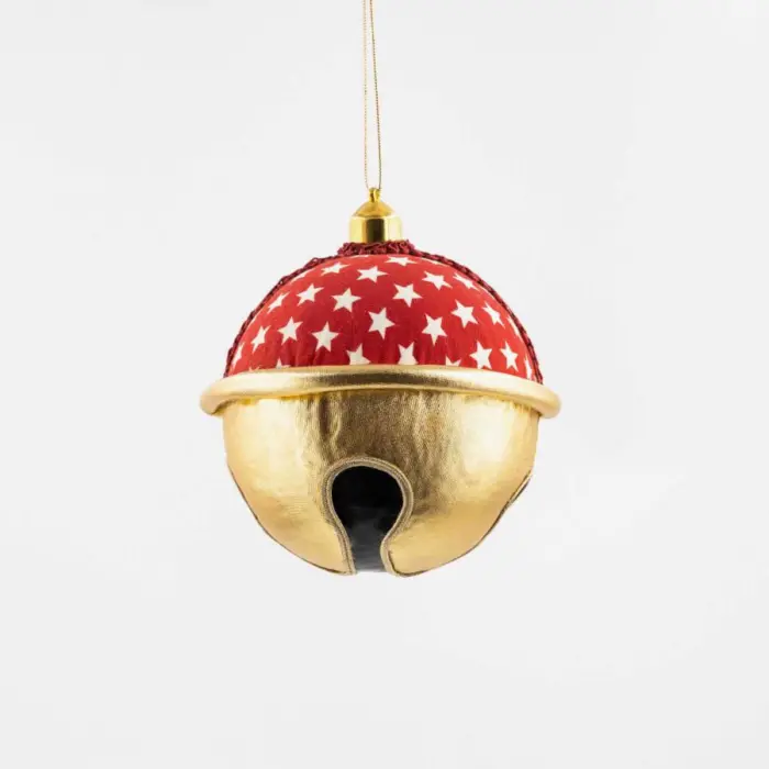 Cascabel Decorativo Rojo con Estrellas y Base Dorada