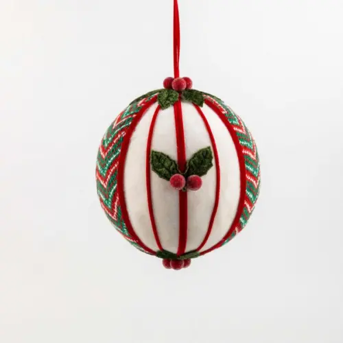 Esfera Blanca con Gajos Verdes con Rojo y Muérdagos