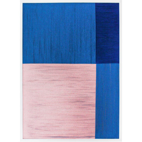 Cuadro de Hilos Azules con Rosa