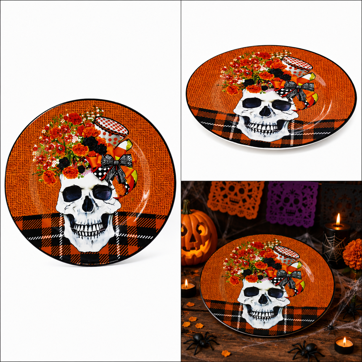 Plato Calavera con Flor de Cempasúchil