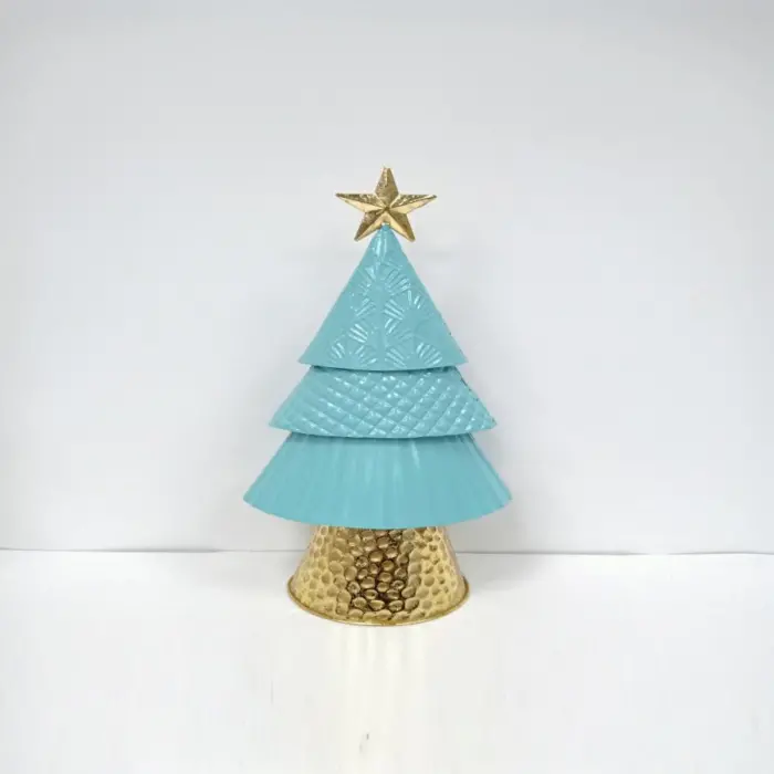 Árbol Azul Claro con Grabado y Base Dorada