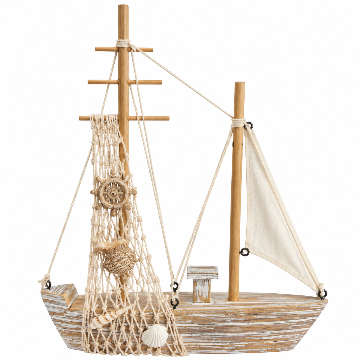 Velero Beige con Red y Figuras Marinas