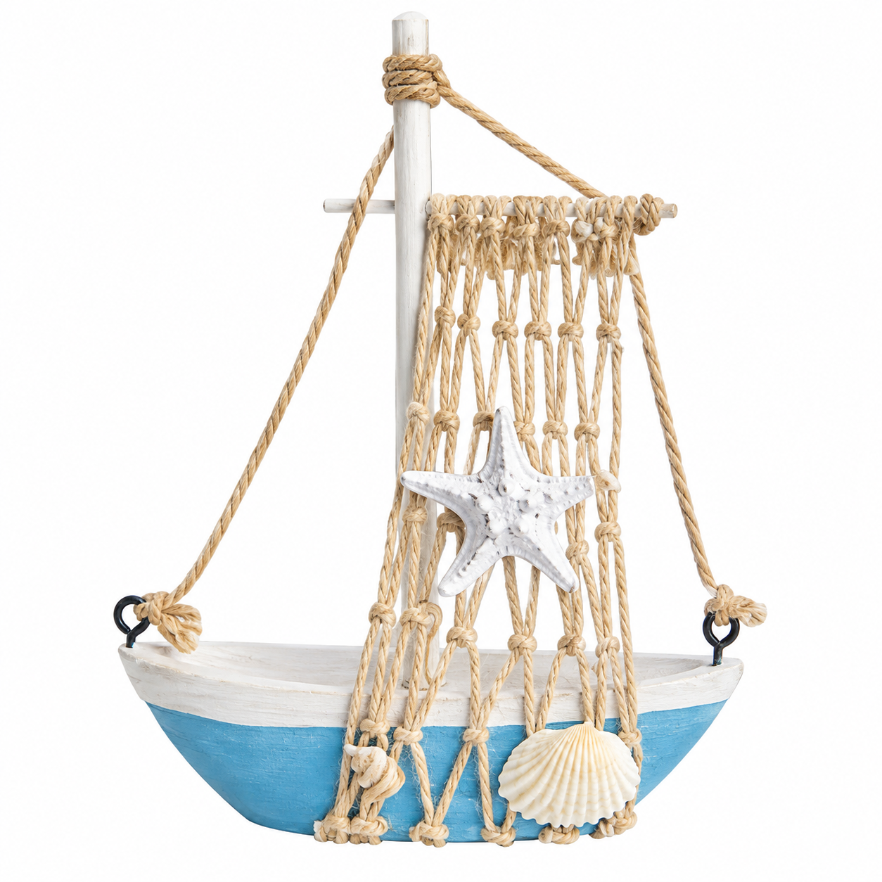 Velero Azul Claro con Red y Figuras Marinas