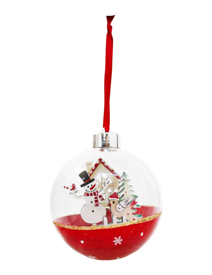 Esfera de Acrílico con Base Roja con Muñeco de Nieve