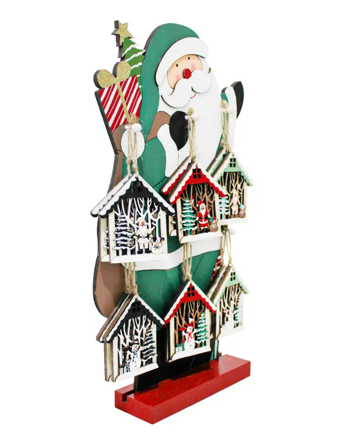 Santa Claus de Madera Verde con 12 Casas Colgantes - Image 2