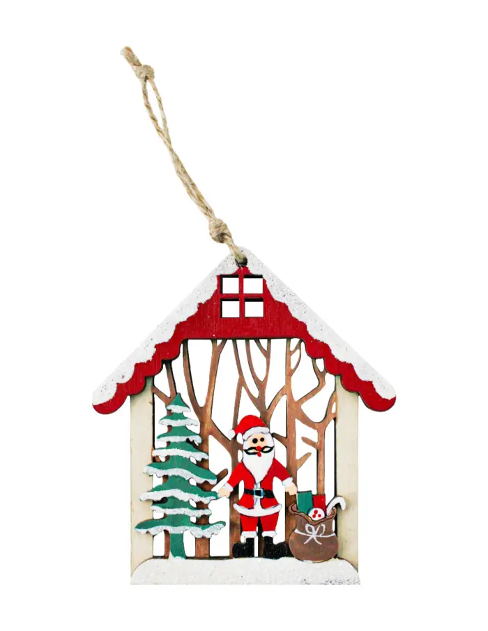 Santa Claus de Madera Verde con 12 Casas Colgantes - Image 5