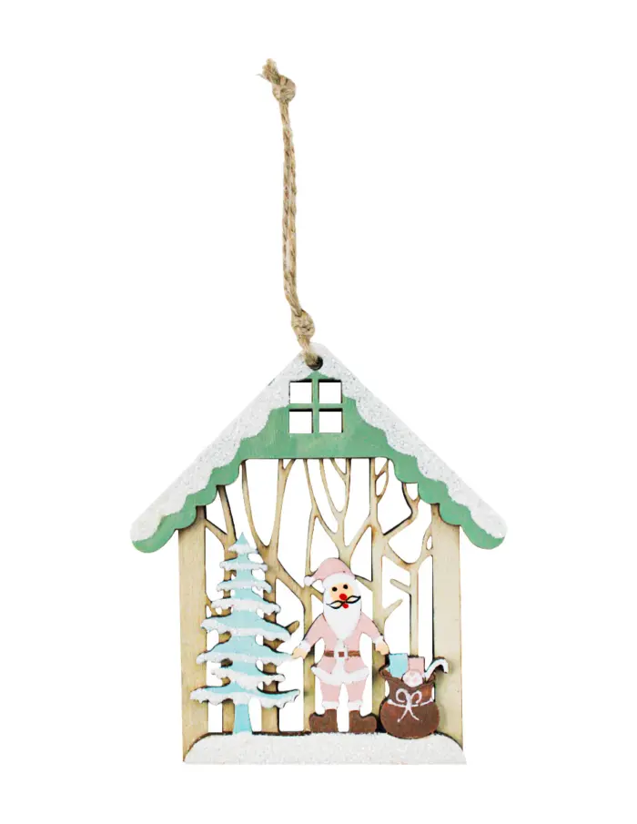 Santa Claus de Madera Verde con 12 Casas Colgantes - Image 6