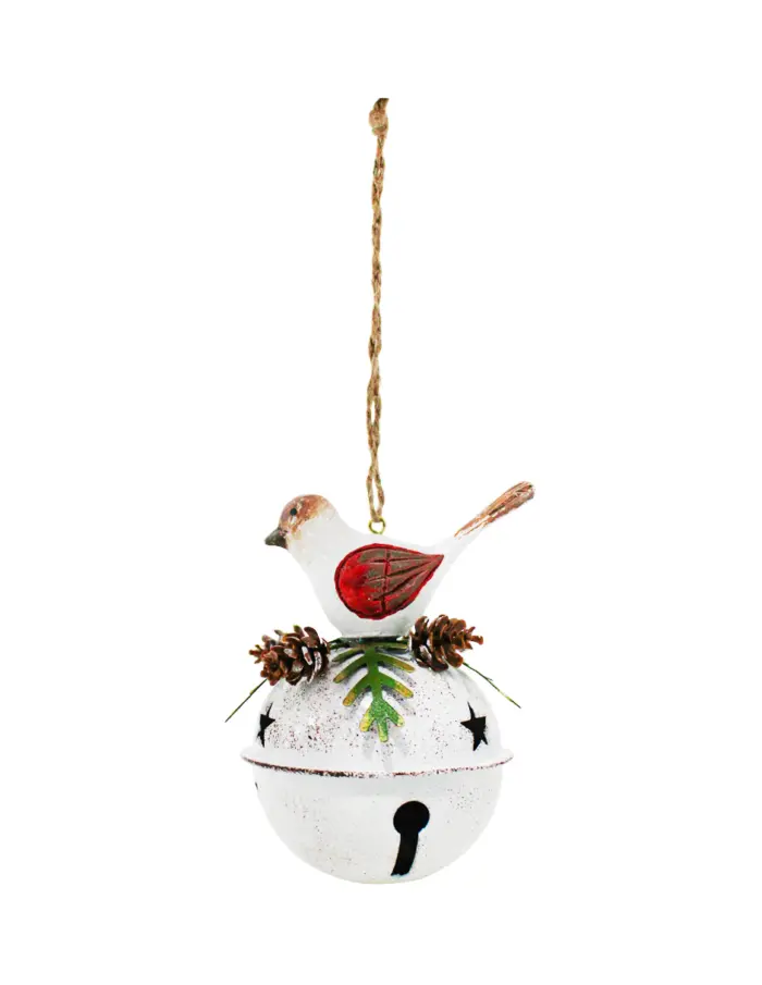 Cascabel de Metal Blanco con Pájaro y Pick con Piña Navideña