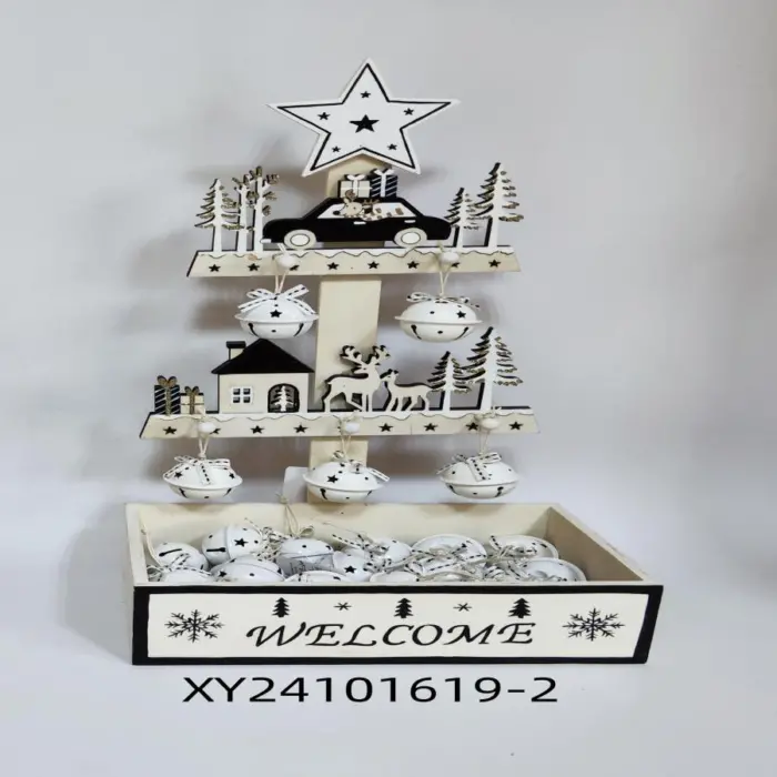 Árbol de Madera con Caja y 24 Cascabeles Blancos