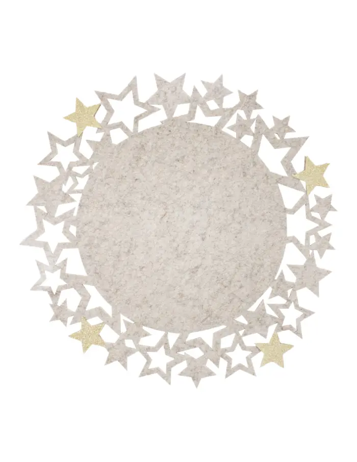 Mantel Beige con Orilla de Estrellas Plateadas