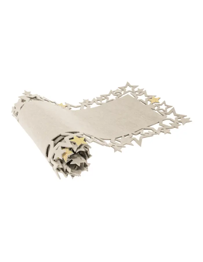 Camino de Mesa Beige con Orilla de Estrellas Doradas