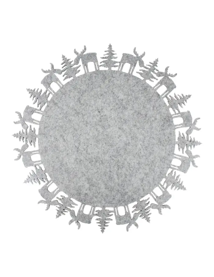 Mantel Gris con Orilla de Renos y Pinos