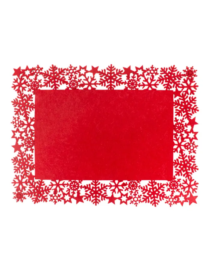 Mantel Rojo con Orilla de Copos de Nieve