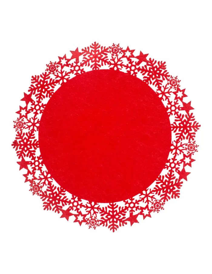 Mantel Rojo con Orilla de Copos de Nieve