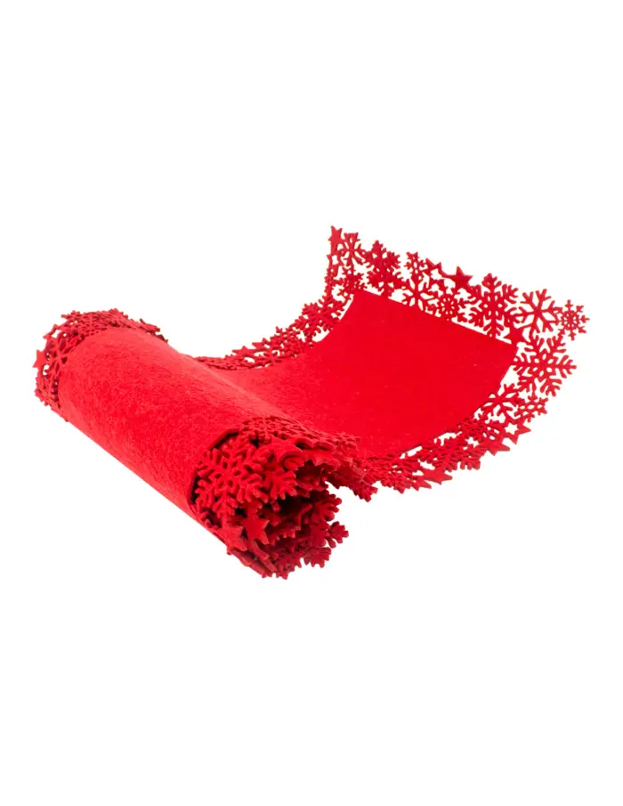 Camino de Mesa Rojo con Orilla de Copos de Nieve