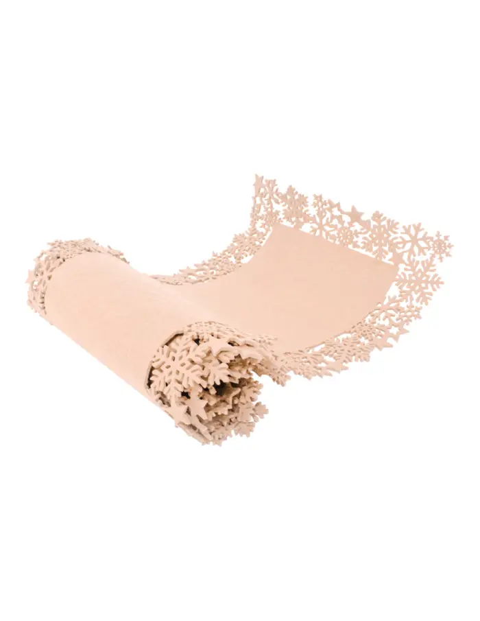 Camino de Mesa de Fieltro Beige con Orilla de Copos de Nieve