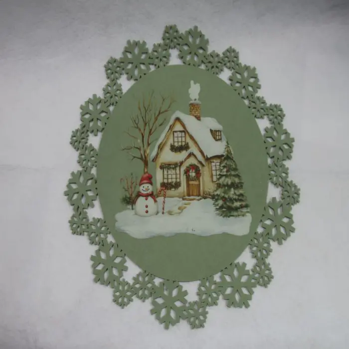 Mantel Verde Diseño Muñeco de Nieve