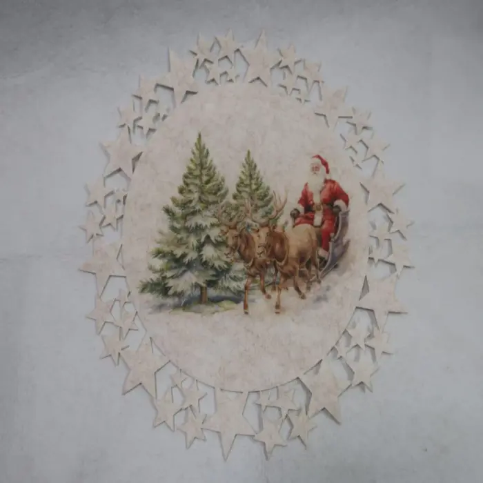 Mantel Beige Estampado Santa en Trineo