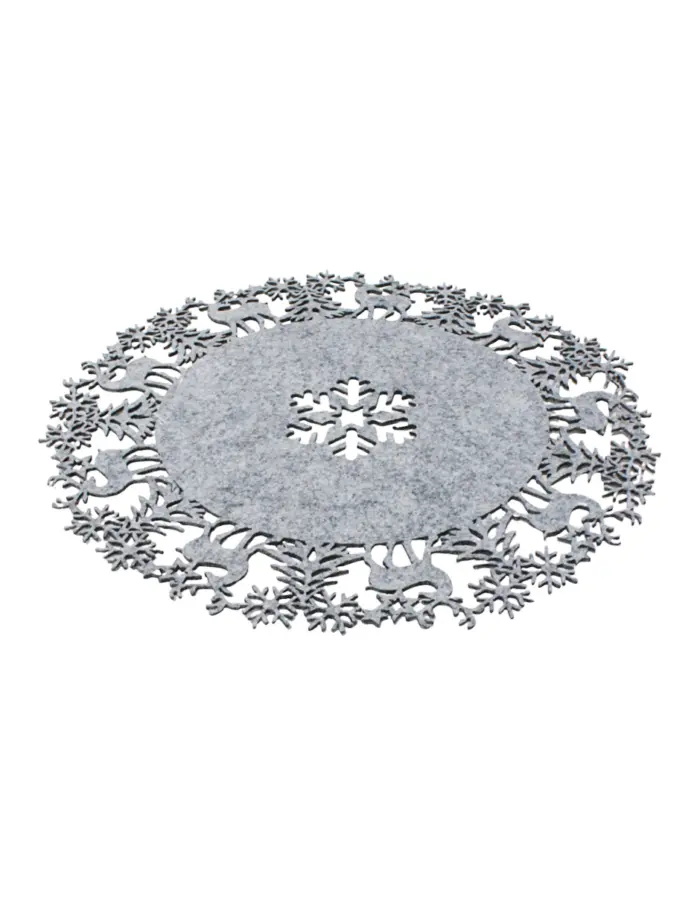 Mantel Gris con Ciervos y Copos Navideños - Image 2