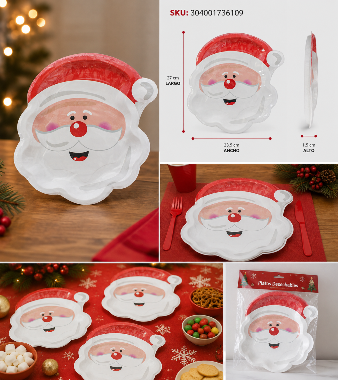 Set de 8 Platos Desechables Diseño Santa - Galerías el Triunfo