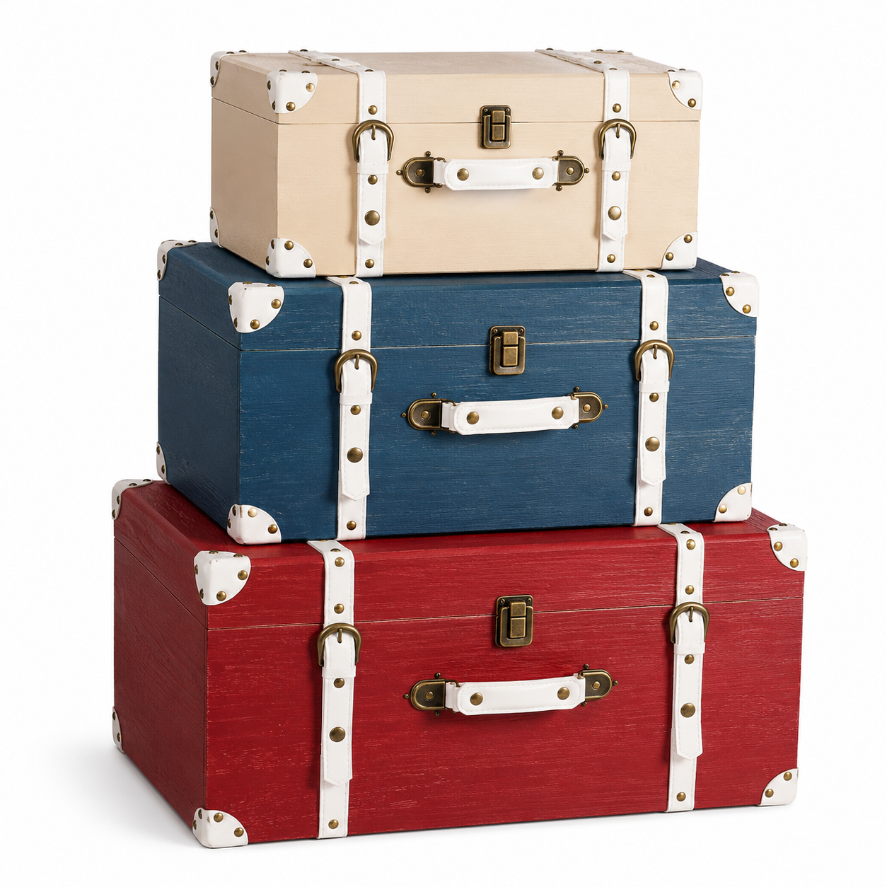Set de 3 Baúles Vintage con Correas y Herrajes