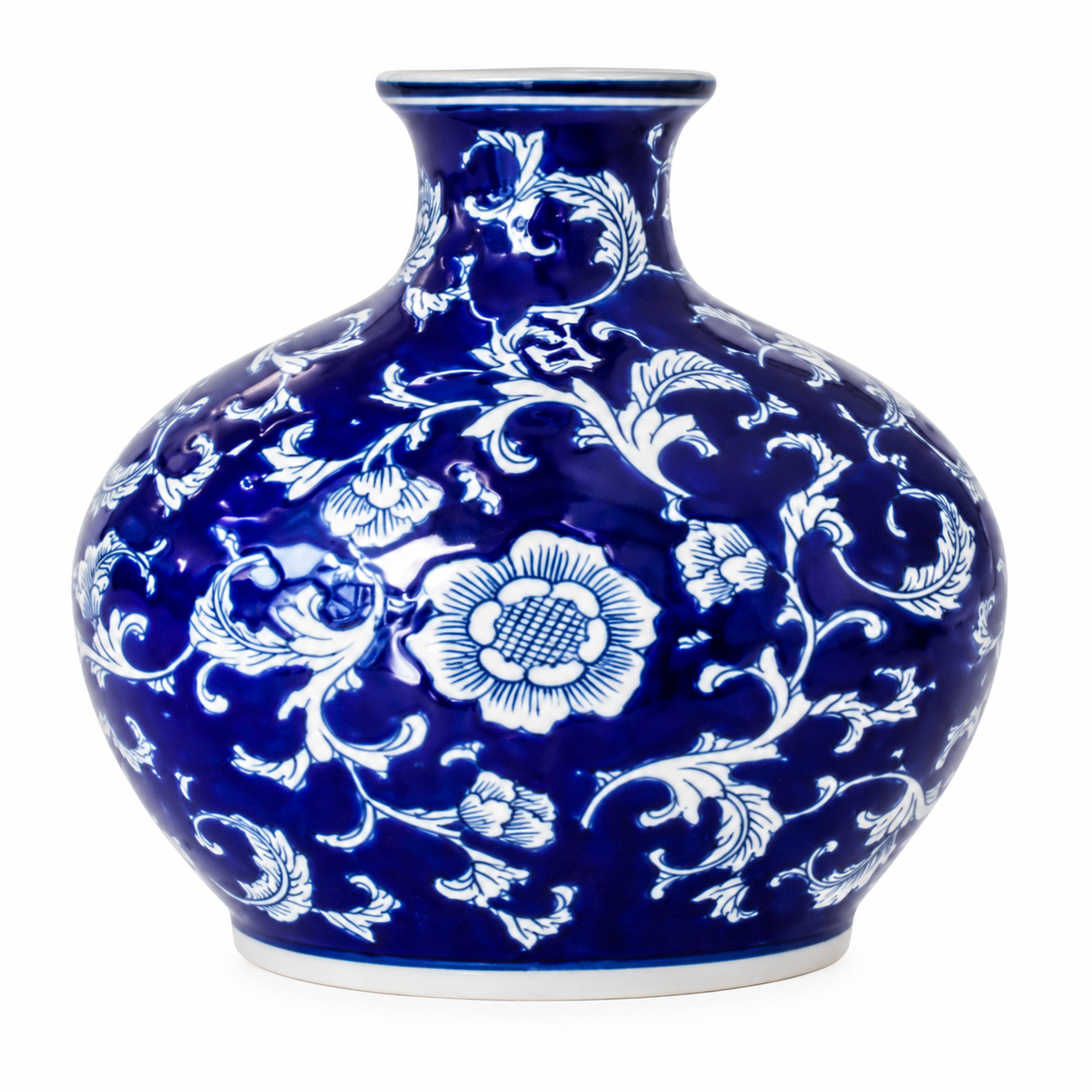 Jarrón Oriental Azul Cobalto Floral