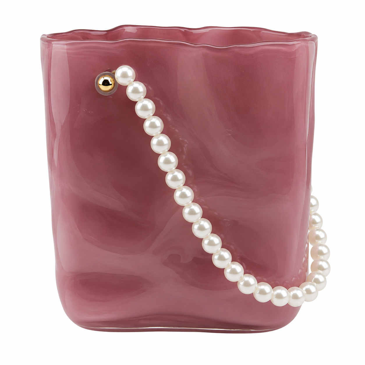 Florero Bolso Esmaltado Rosa con Asa de Perlas – Galerías el Triunfo