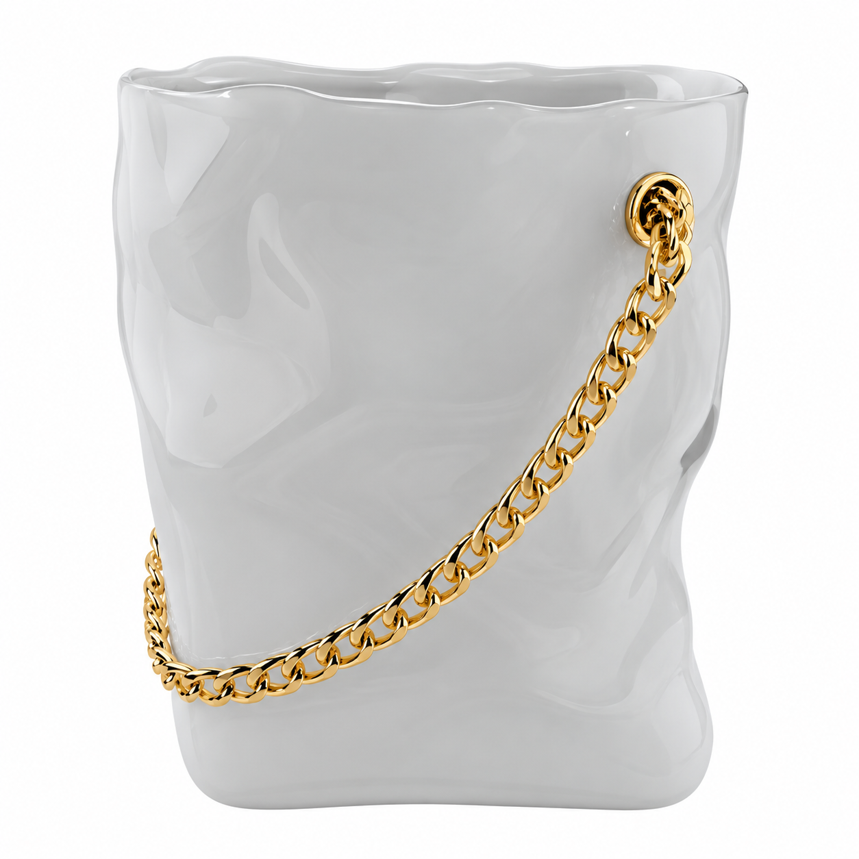 Florero Bolso Blanco Mate con Cadena Dorada – Galerías el Triunfo