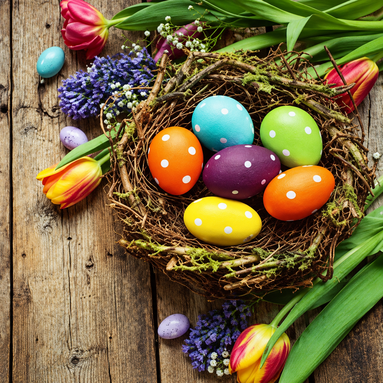 Set de 20 Servilletas “Nido de Huevos de Pascua y Tulipanes” – Galerías el Triunfo