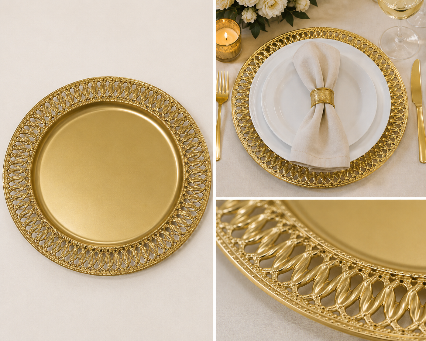 Bajo Plato Trenzado de Rombos Dorados - Galerías el Triunfo