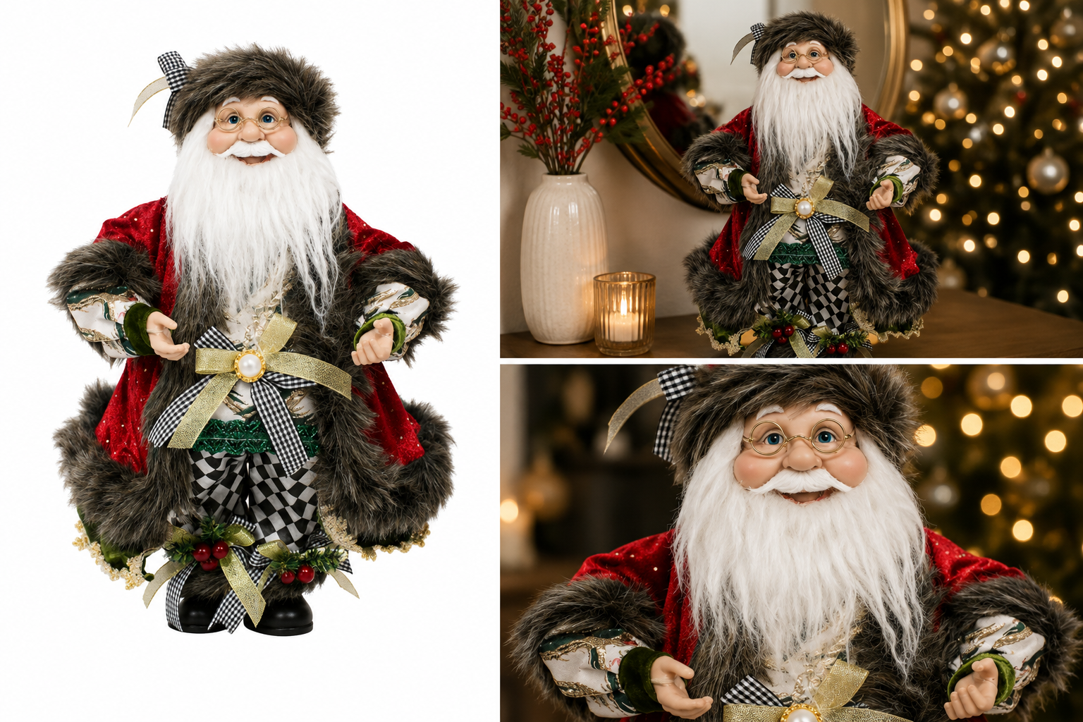 Santa con Abrigo de Gala y Moño Dorado - Galerías el Triunfo