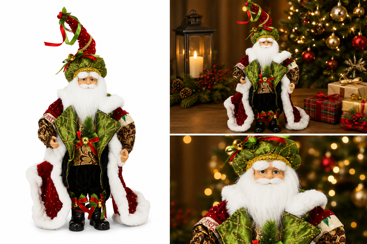 Santa con Capa Roja y Chaleco Verde – Galerías el Triunfo
