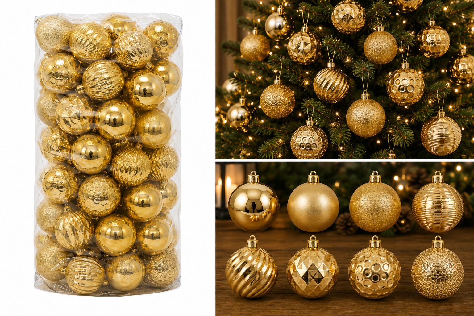 Set de 80 Esferas Navideñas Oro Texturas Mixtas - Galerías el Triunfo